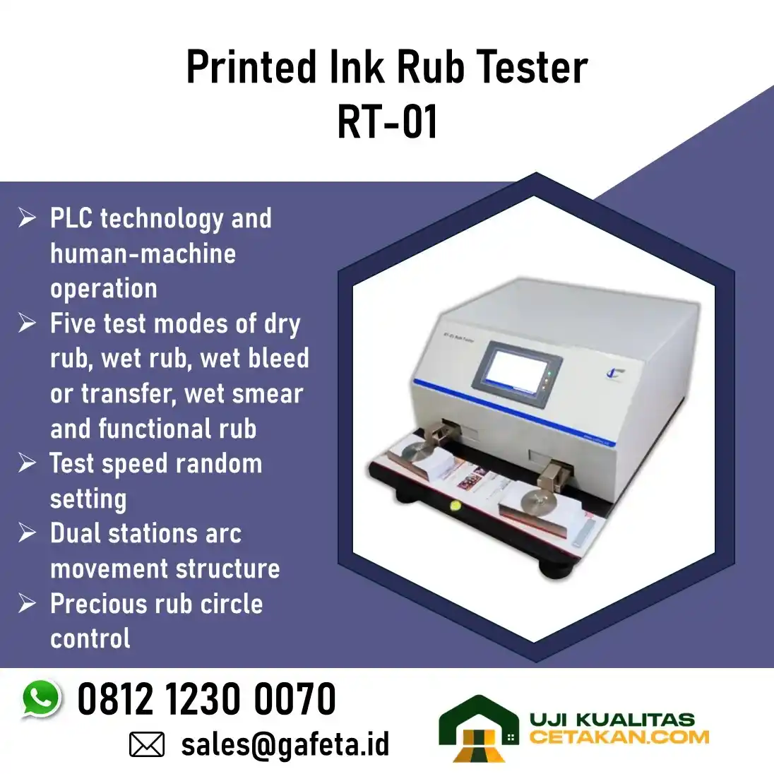 Jual Ink Rub Tester RT-01 – Penguji Ketahanan Gesekan Tinta & Coating