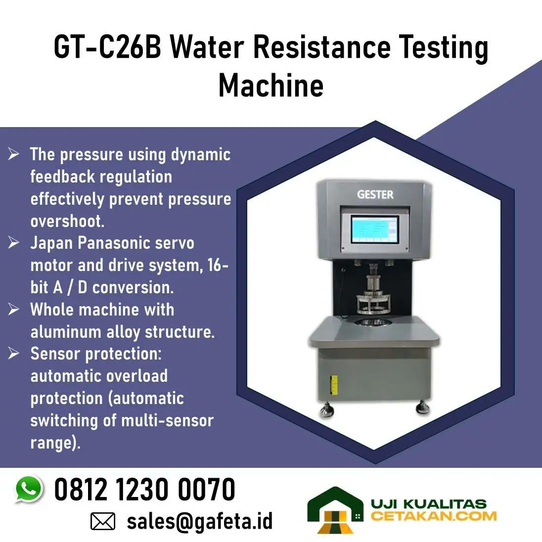 Jual GT-C26B Water Resistance Testing Machine dengan Hydrostatic Head